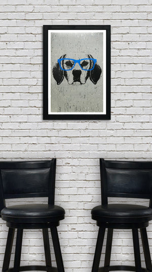 Limited Edition Beagle with Blue Glasses Art Poster / Print - 13x19"