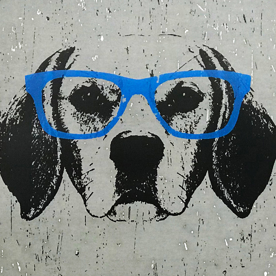 Limited Edition Beagle with Blue Glasses Art Poster / Print - 13x19"