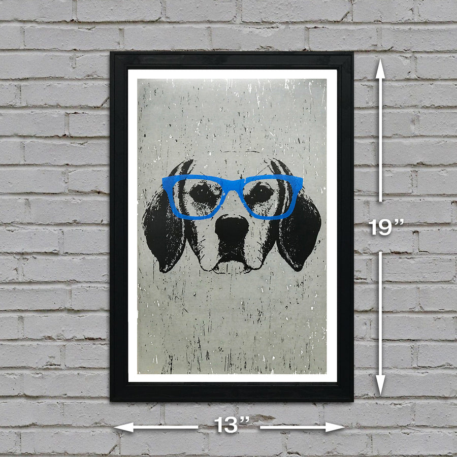 Limited Edition Beagle with Blue Glasses Art Poster / Print - 13x19"
