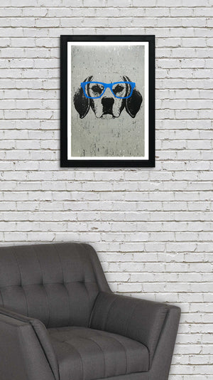 Limited Edition Beagle with Blue Glasses Art Poster / Print - 13x19"
