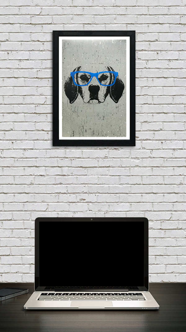 Limited Edition Beagle with Blue Glasses Art Poster / Print - 13x19"