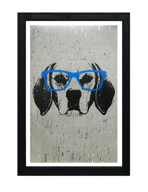 Limited Edition Beagle with Blue Glasses Art Poster / Print - 13x19"