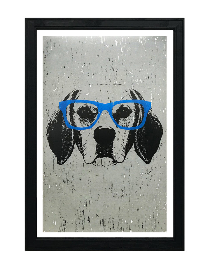 Limited Edition Beagle with Blue Glasses Art Poster / Print - 13x19"