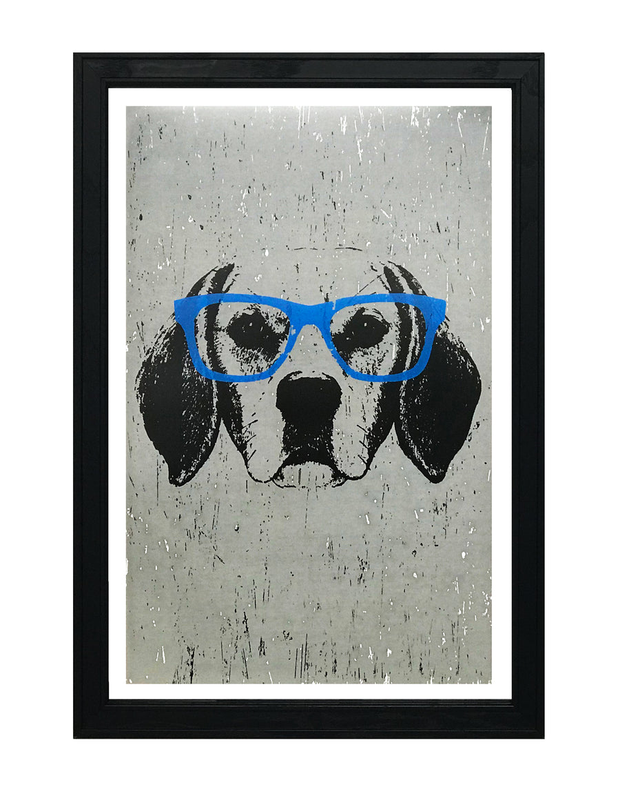 Limited Edition Beagle with Blue Glasses Art Poster / Print - 13x19"