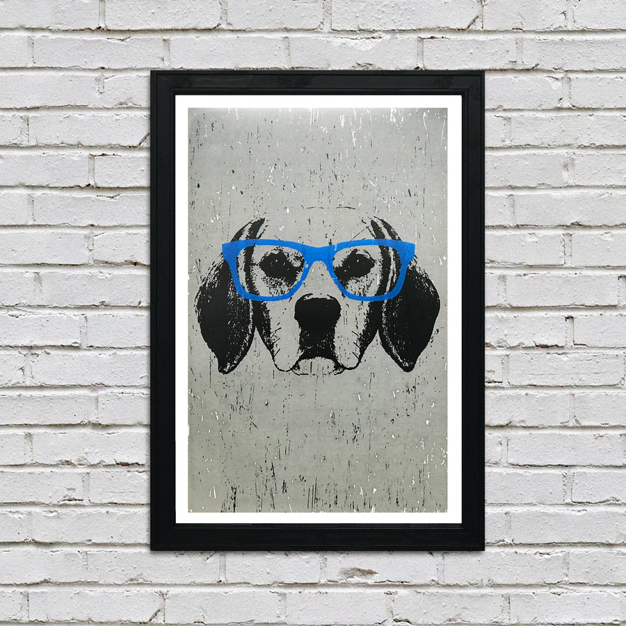 Limited Edition Beagle with Blue Glasses Art Poster / Print - 13x19"