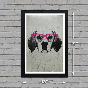 Limited Edition Beagle with Pink Glasses Art Print / Poster - 13x19"