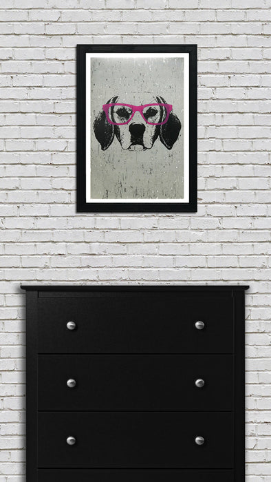 Limited Edition Beagle with Pink Glasses Art Print / Poster - 13x19"