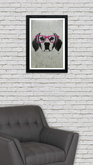 Limited Edition Beagle with Pink Glasses Art Print / Poster - 13x19"