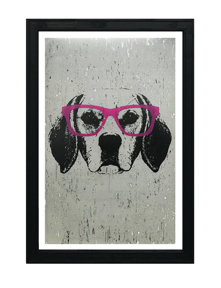 Limited Edition Beagle with Pink Glasses Art Print / Poster - 13x19"