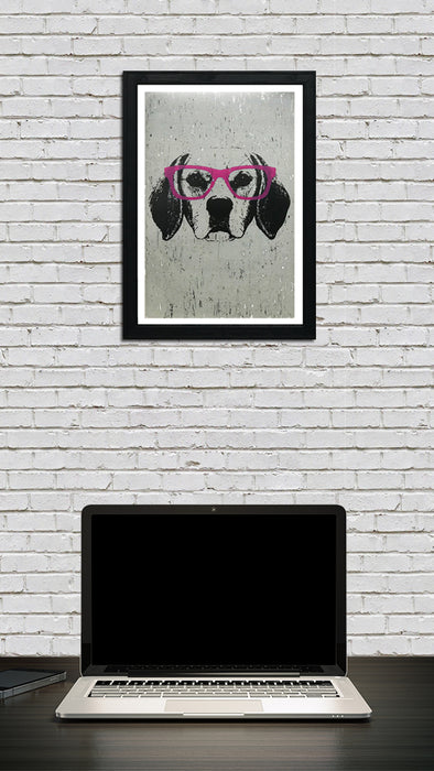 Limited Edition Beagle with Pink Glasses Art Print / Poster - 13x19"