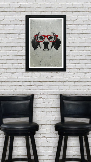 Limited Edition Beagle with Red Glasses Art Poster / Print - 13x19"