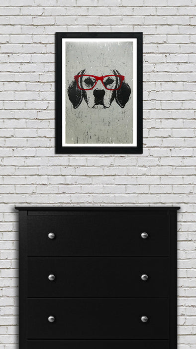 Limited Edition Beagle with Red Glasses Art Poster / Print - 13x19"