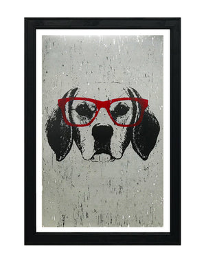 Limited Edition Beagle with Red Glasses Art Poster / Print - 13x19"