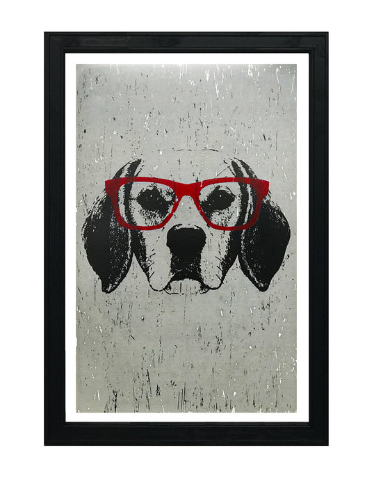 Limited Edition Beagle with Red Glasses Art Poster / Print - 13x19"