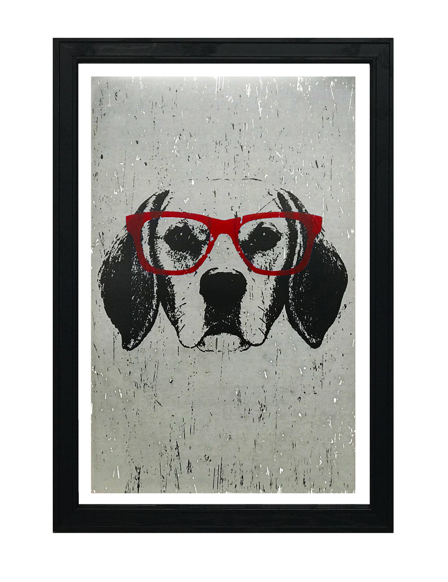 Limited Edition Beagle with Red Glasses Art Poster / Print - 13x19"