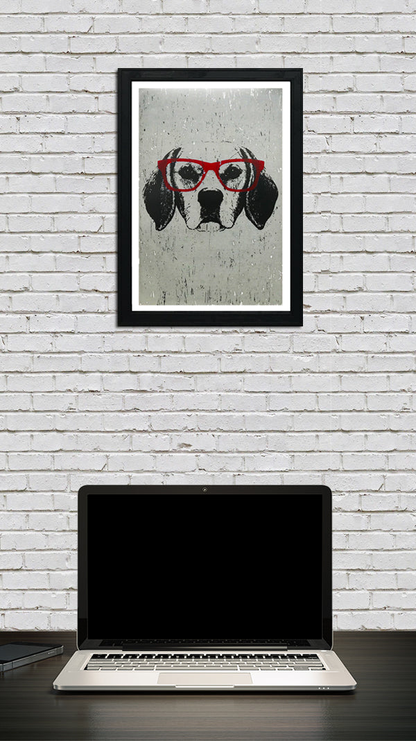 Limited Edition Beagle with Red Glasses Art Poster / Print - 13x19"
