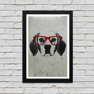Limited Edition Beagle with Red Glasses Art Poster / Print - 13x19"