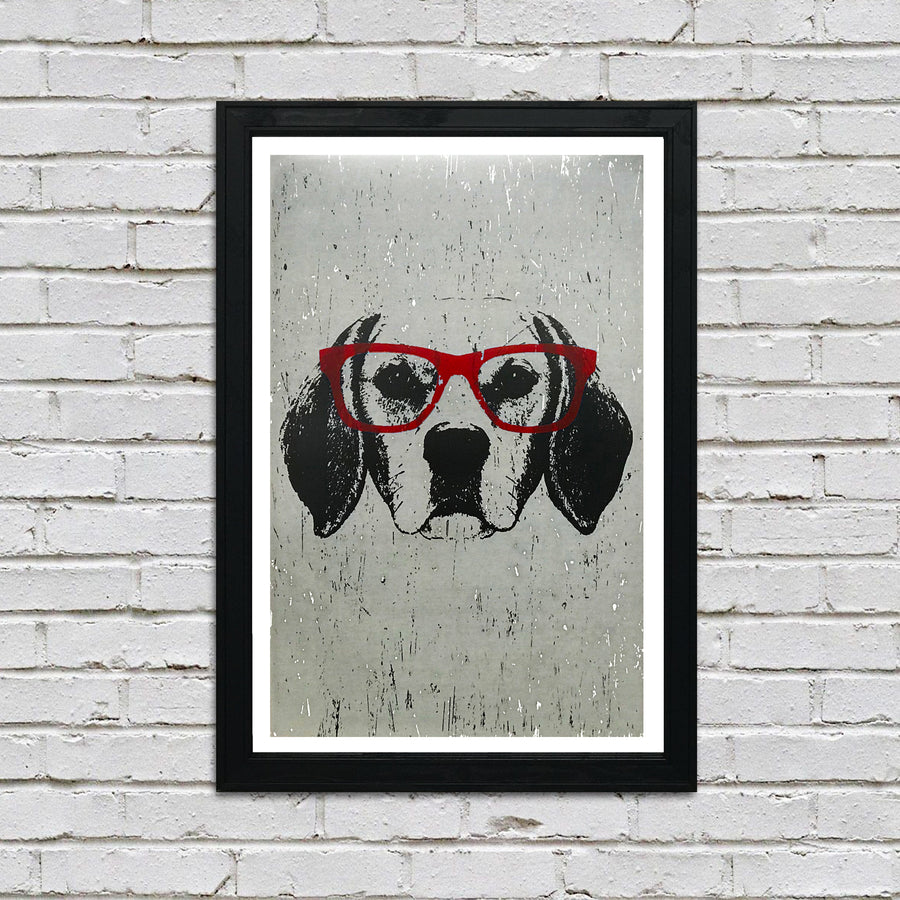 Limited Edition Beagle with Red Glasses Art Poster / Print - 13x19"
