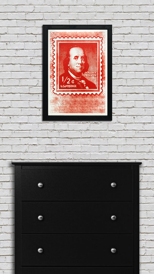 Limited Edition Ben Franklin Poster - Postage Stamp Art - 13x19"
