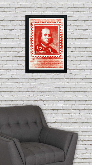 Limited Edition Ben Franklin Poster - Postage Stamp Art - 13x19"