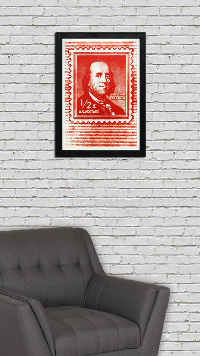 Limited Edition Ben Franklin Poster - Postage Stamp Art - 13x19"