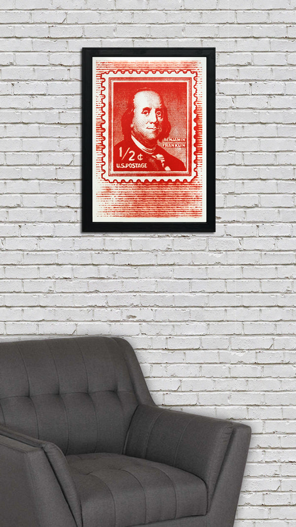Limited Edition Ben Franklin Poster - Postage Stamp Art - 13x19"