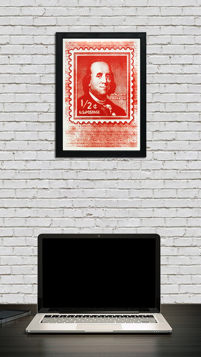 Limited Edition Ben Franklin Poster - Postage Stamp Art - 13x19"