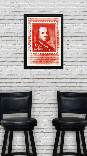 Limited Edition Ben Franklin Poster - Postage Stamp Art - 13x19"