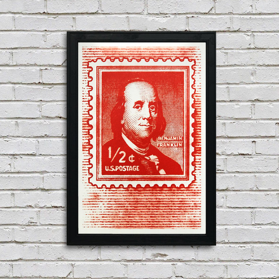 Limited Edition Ben Franklin Poster - Postage Stamp Art - 13x19"