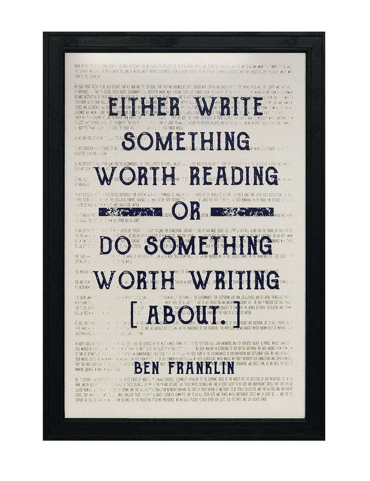 Limited Edition Ben Franklin Art Poster - Write Something or Do Something Motivational Blue - 13x19"