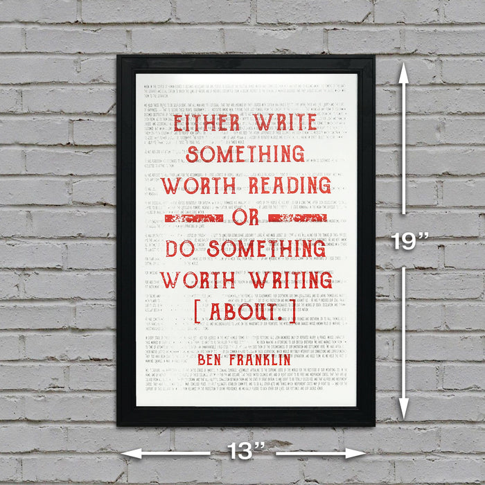 Limited Edition Ben Franklin Poster Art - Write Something or Do Something Motivational Art Print Orange - 13x19"