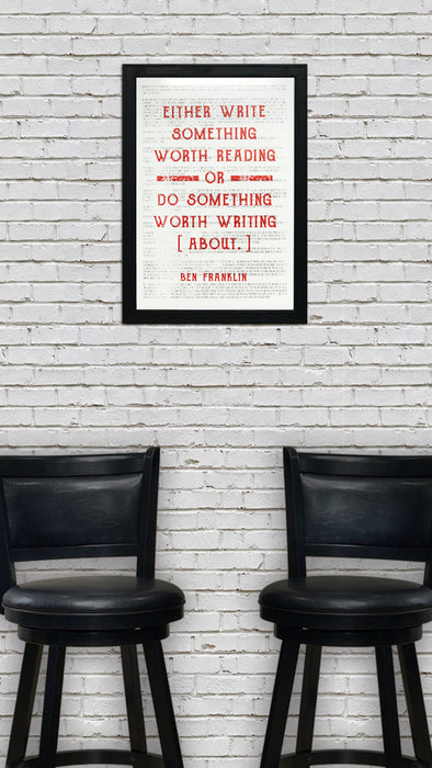 Limited Edition Ben Franklin Poster Art - Write Something or Do Something Motivational Art Print Orange - 13x19"