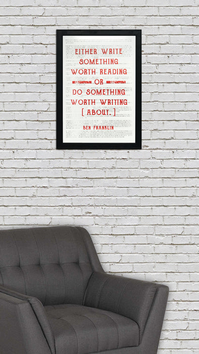 Limited Edition Ben Franklin Poster Art - Write Something or Do Something Motivational Art Print Orange - 13x19"