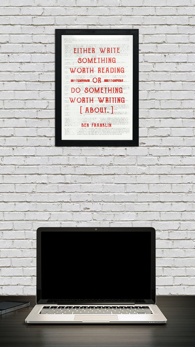 Limited Edition Ben Franklin Poster Art - Write Something or Do Something Motivational Art Print Orange - 13x19"