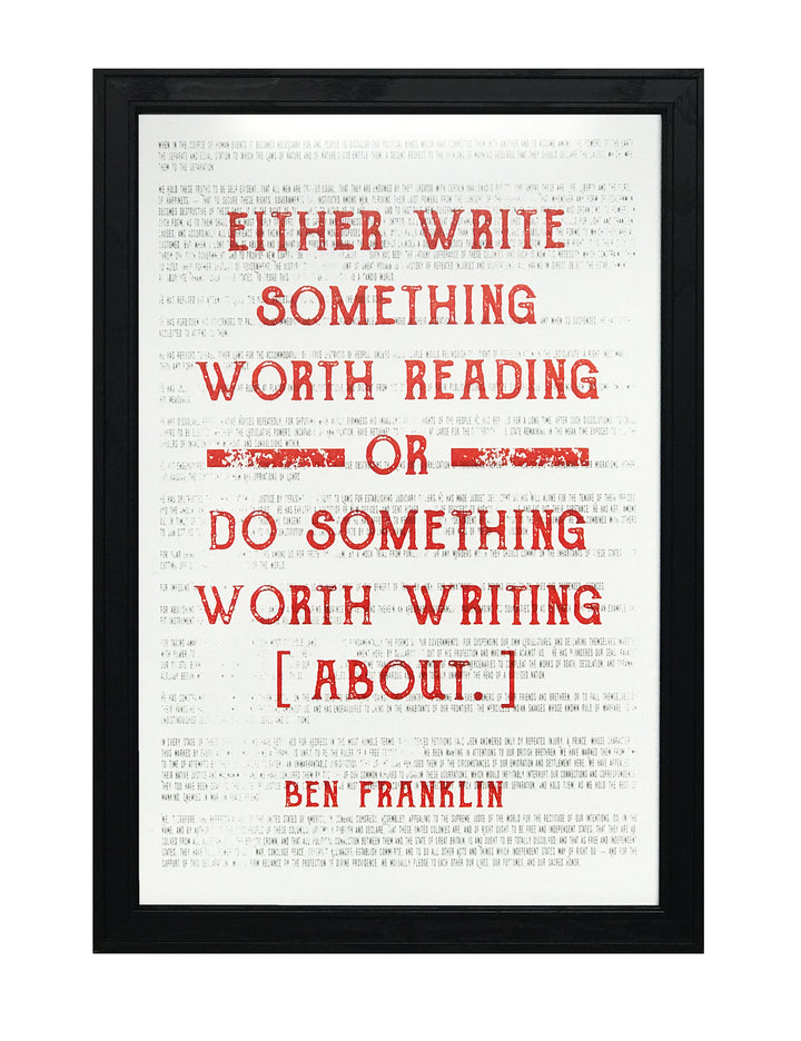 Limited Edition Ben Franklin Poster Art - Write Something or Do Something Motivational Art Print Orange - 13x19"