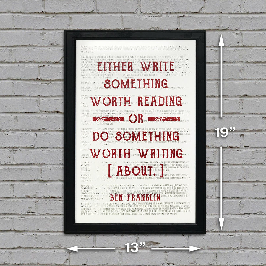 Limited Edition Ben Franklin Poster Art - Write Something or Do Something Motivational Art Print Red - 13x19"