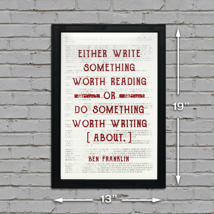 Limited Edition Ben Franklin Poster Art - Write Something or Do Something Motivational Art Print Red - 13x19"