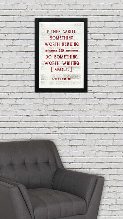 Limited Edition Ben Franklin Poster Art - Write Something or Do Something Motivational Art Print Red - 13x19"