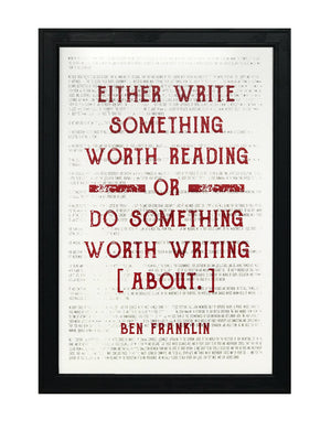 Limited Edition Ben Franklin Poster Art - Write Something or Do Something Motivational Art Print Red - 13x19"