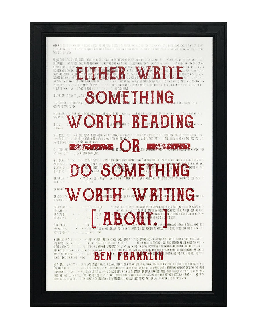 Limited Edition Ben Franklin Poster Art - Write Something or Do Something Motivational Art Print Red - 13x19"