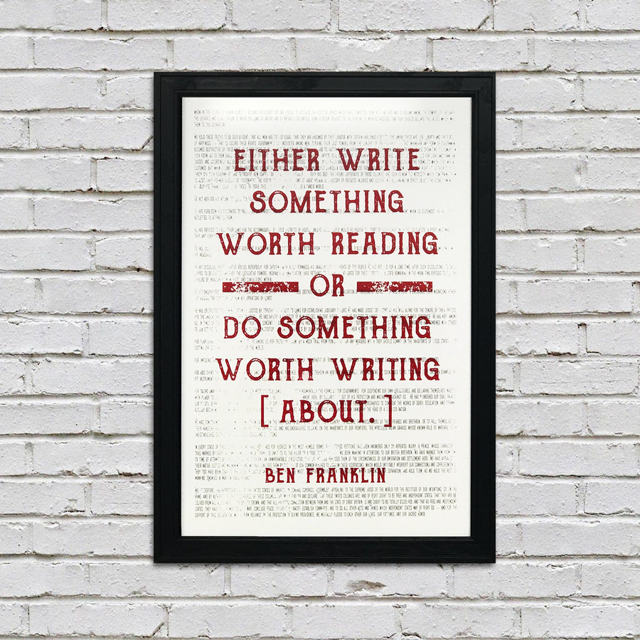 Limited Edition Ben Franklin Poster Art - Write Something or Do Something Motivational Art Print Red - 13x19"