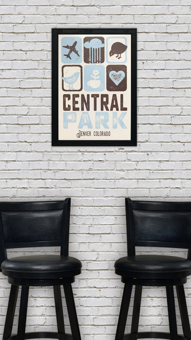 Limited Edition Central Park Denver Colorado Poster Art Print Powder Blue and Brown - 13x19"