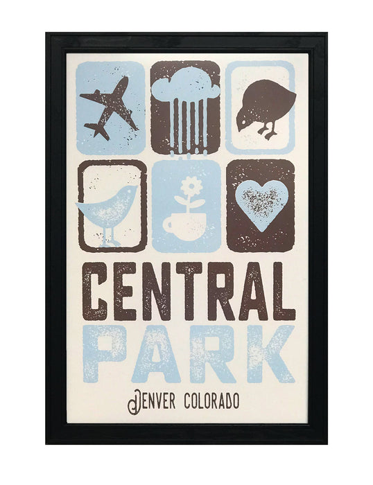 Limited Edition Central Park Denver Colorado Poster Art Print Powder Blue and Brown - 13x19"