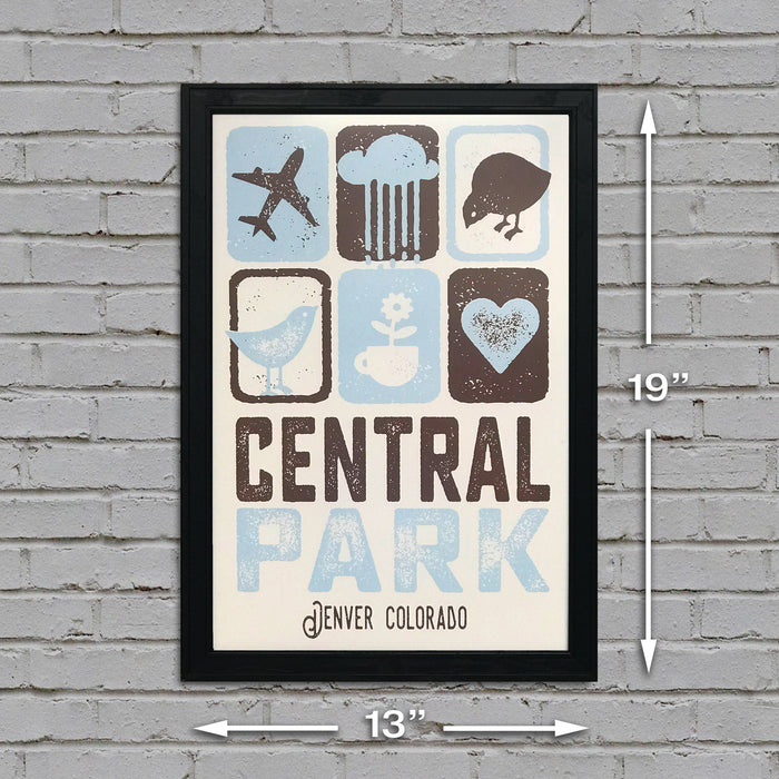 Limited Edition Central Park Denver Colorado Poster Art Print Powder Blue and Brown - 13x19"