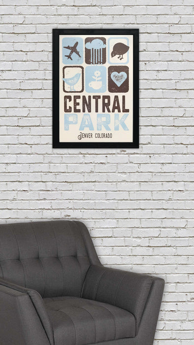 Limited Edition Central Park Denver Colorado Poster Art Print Powder Blue and Brown - 13x19"