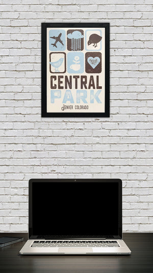 Limited Edition Central Park Denver Colorado Poster Art Print Powder Blue and Brown - 13x19"