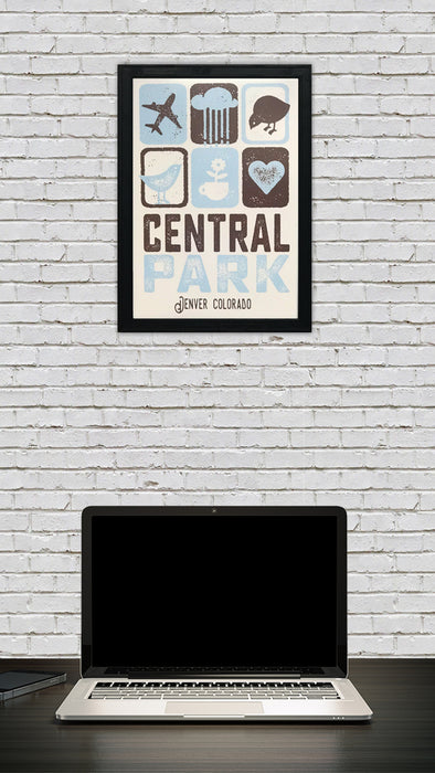 Limited Edition Central Park Denver Colorado Poster Art Print Powder Blue and Brown - 13x19"