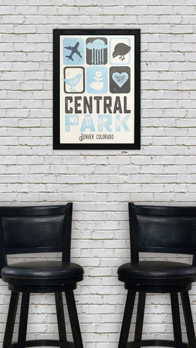 Limited Edition Central Park Denver Colorado Poster Art Print Powder Blue and Charcoal - 13x19"