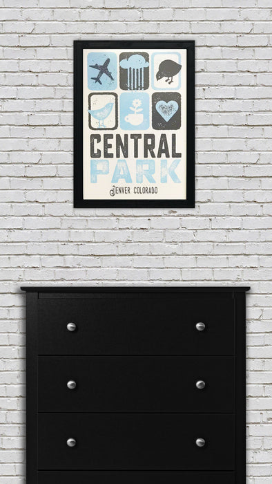 Limited Edition Central Park Denver Colorado Poster Art Print Powder Blue and Charcoal - 13x19"