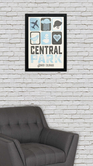 Limited Edition Central Park Denver Colorado Poster Art Print Powder Blue and Charcoal - 13x19"